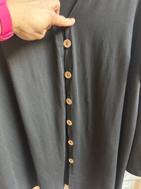 Classic Black Button-Front Cardigan with Wood Buttons